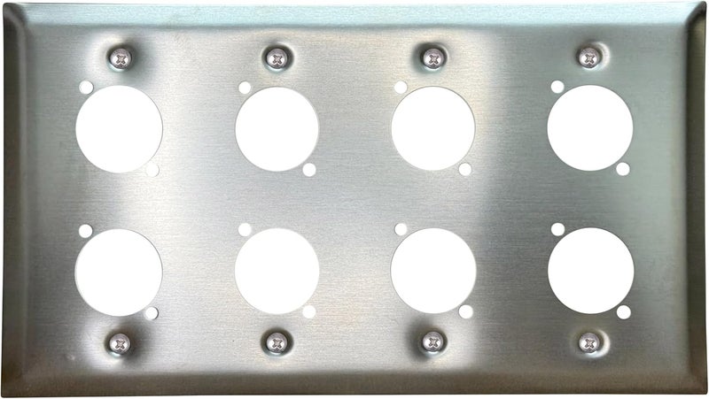 DIYTECH XLR Wall Plate Blank, Panel Combo - Perfect for Professional Audio Setups in Studios, Theaters, and Conference Rooms - Easy to Install and Durable Design (8 Port Stainless Steel) - Image 1
